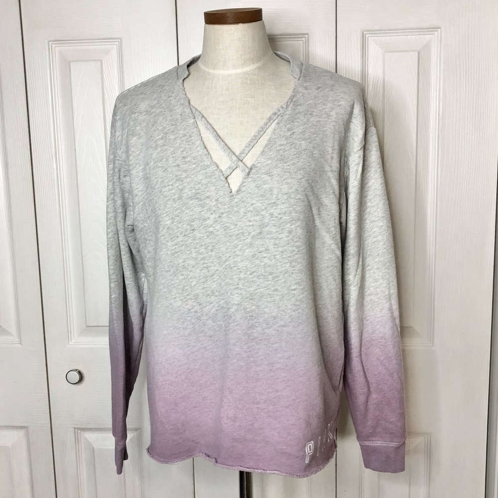VS PINK ombré distressed crisscross sweatshirt